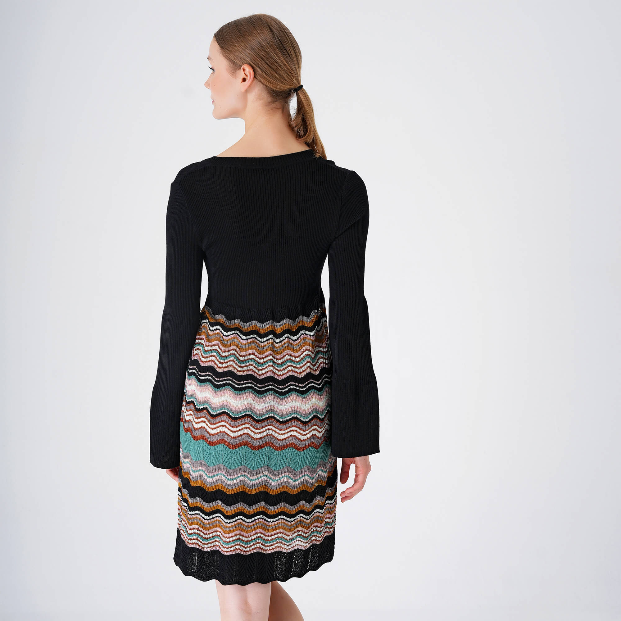 Missoni Mare - Black&Multicolor Zigzag Knitted Long Sleeve Dress